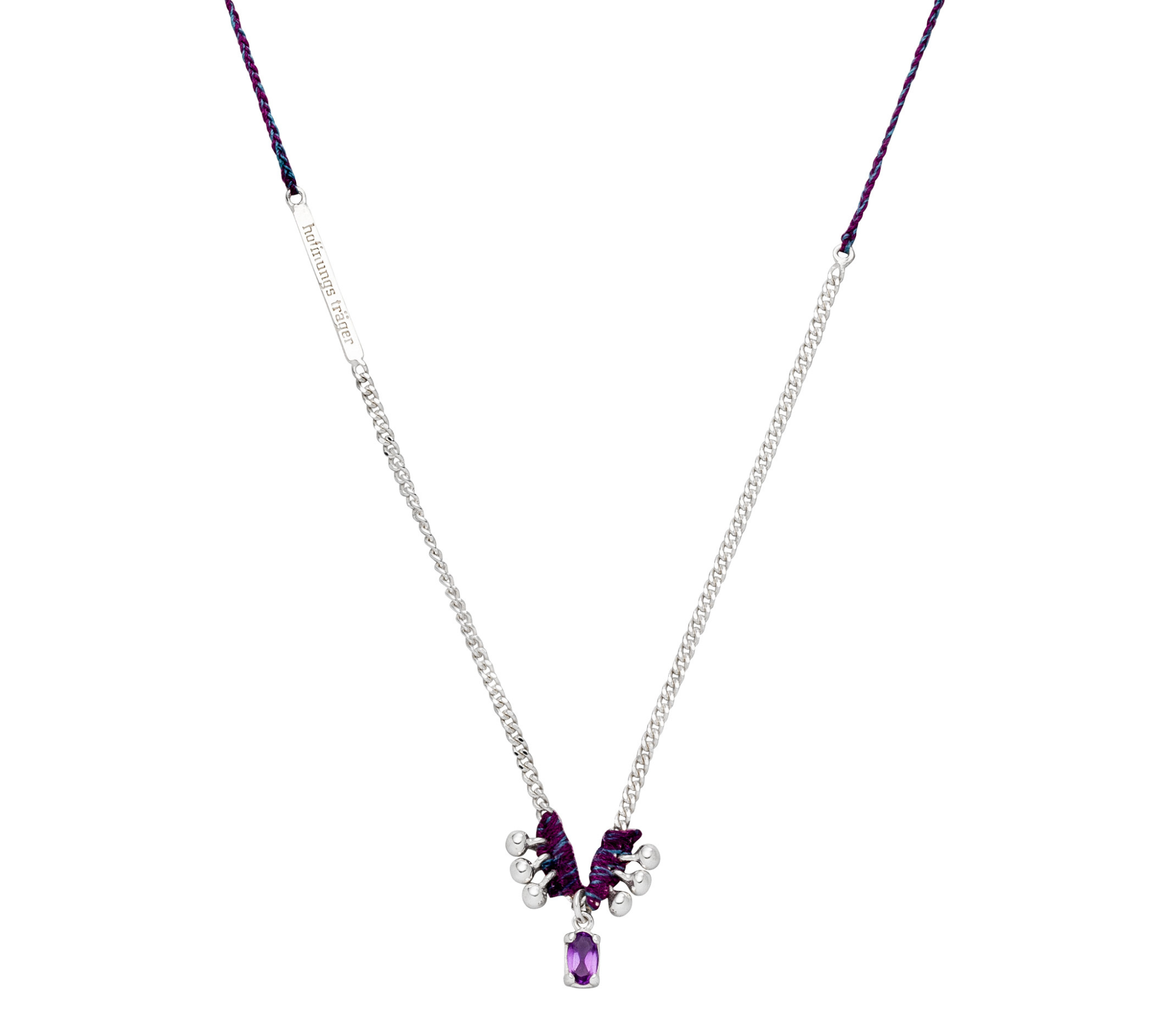 Amethyst Kette im Boho Look aus Sterlingsilber.