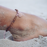 Shanti Bracelet Sandalwood Macrame, Wheel of Karma &amp; Rhodonite