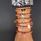 Shanti Armband Sandelholz-Stretch, Wheel of Karma & Rhodonit